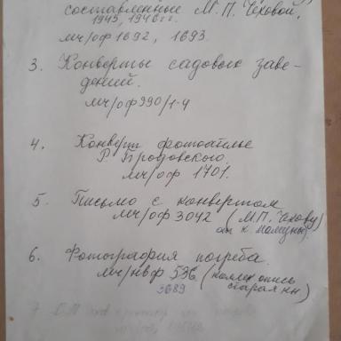 Архив усадьбы Мелихово. Опись архива С.М.Чехова